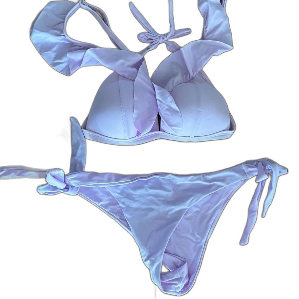 Purple Ruffle Two Piece Bikini Swimsuit Small Coquette Flirty Ruched‎